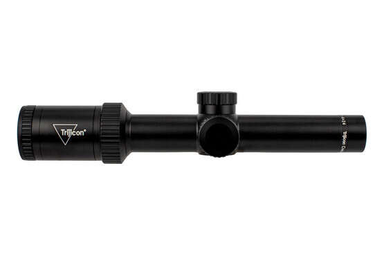 Trijicon 1-6x24mm Credo HX rifle scope features a 30mm tube and capped turrets with red illuminated .223 BDC Hunter reticle.
